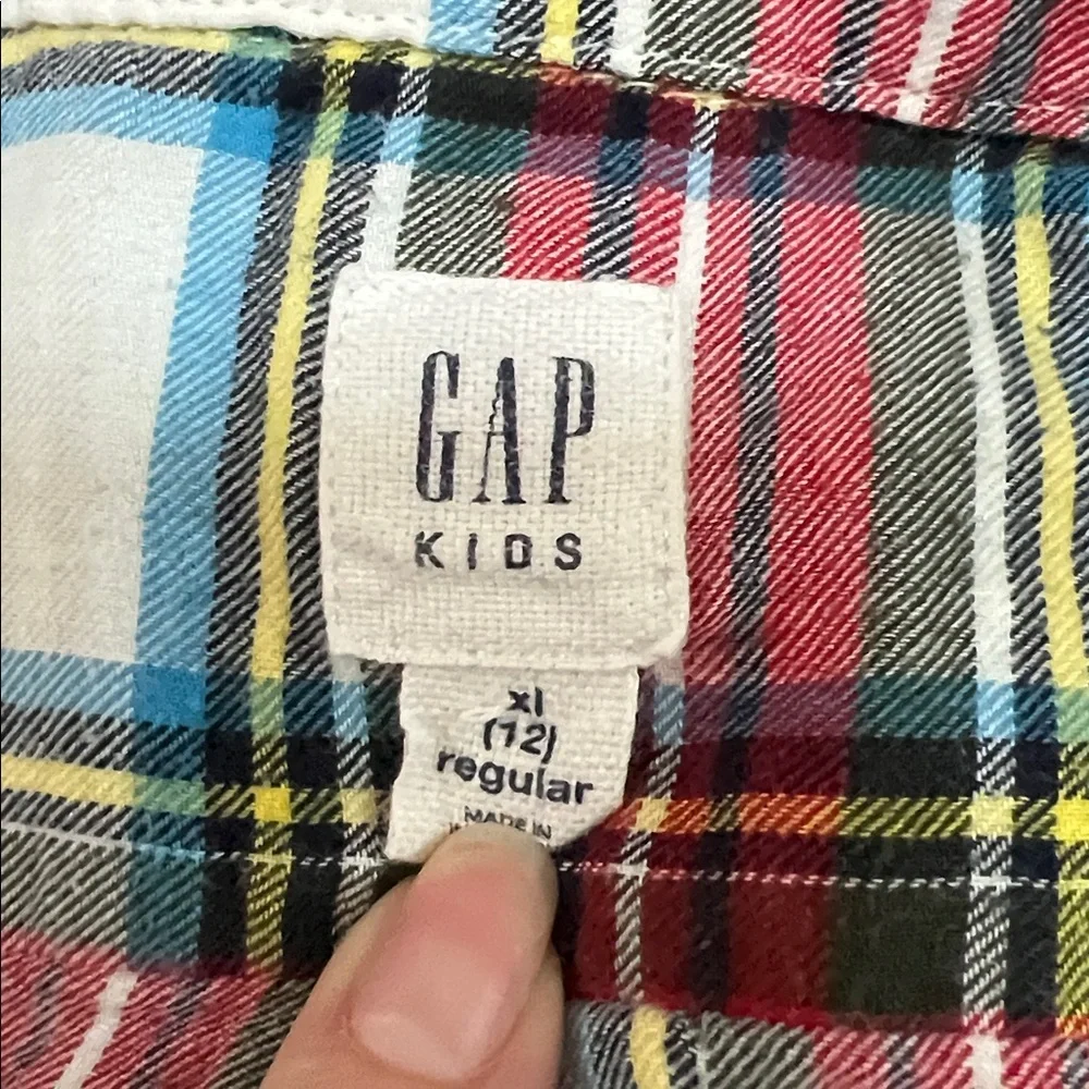 Gap Kids Boys Red‎ Cream Plaid Long Sleeve Button Down Shirt XL 12